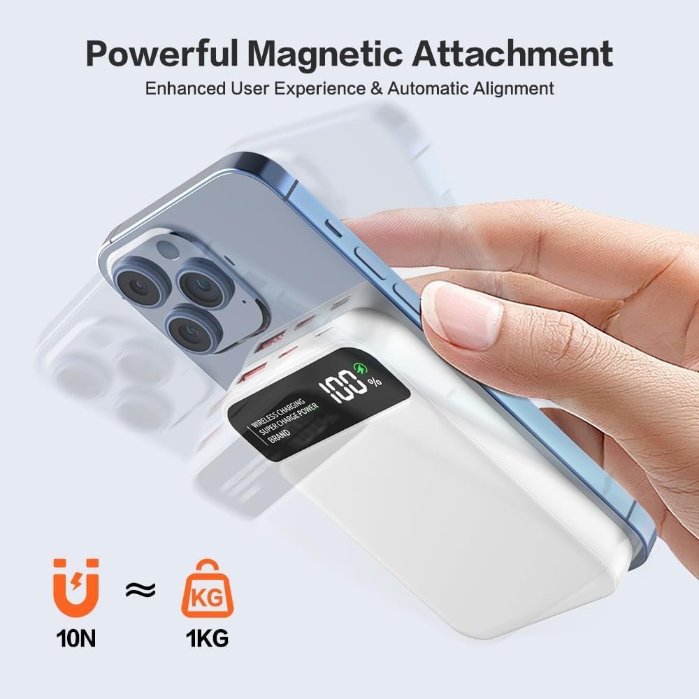 Magnetic Power Bank, 10000mAh PD22.5W Wireless Portable Battery Pack for Apple Watch, Fast Charging Portable Charger for iPhone 15/14/13 Series, Apple Watch Ultra 9/8/7/6/se(White)