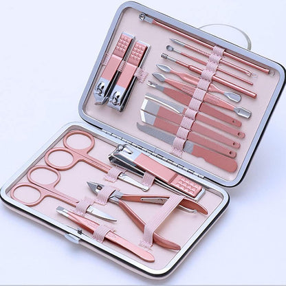 WSJQB Manicure Set Professional Nail Clippers Kit -18pcs Pedicure Strumenti per la Cura della Pedicure Acciaio Inossidabile Kit da toelettatura per Viaggi o casa