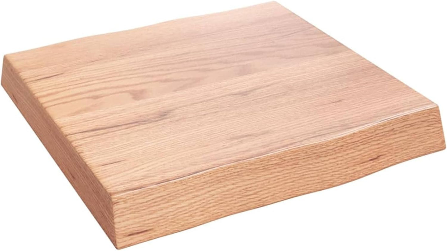 Light Brown Oak Wood Tabletop, 40 x 40 x 6 cm, Live Edge Design, Solid Oak Replacement for Coffee Table, Dining Table, Desk Surface, Kitchen Countertop