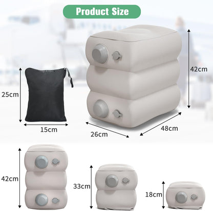 KINGTLE Inflatable Travel Foot Rest, Adjustable Height Leg Rest Pillow for Airplane, Train, Cars, Home, Office