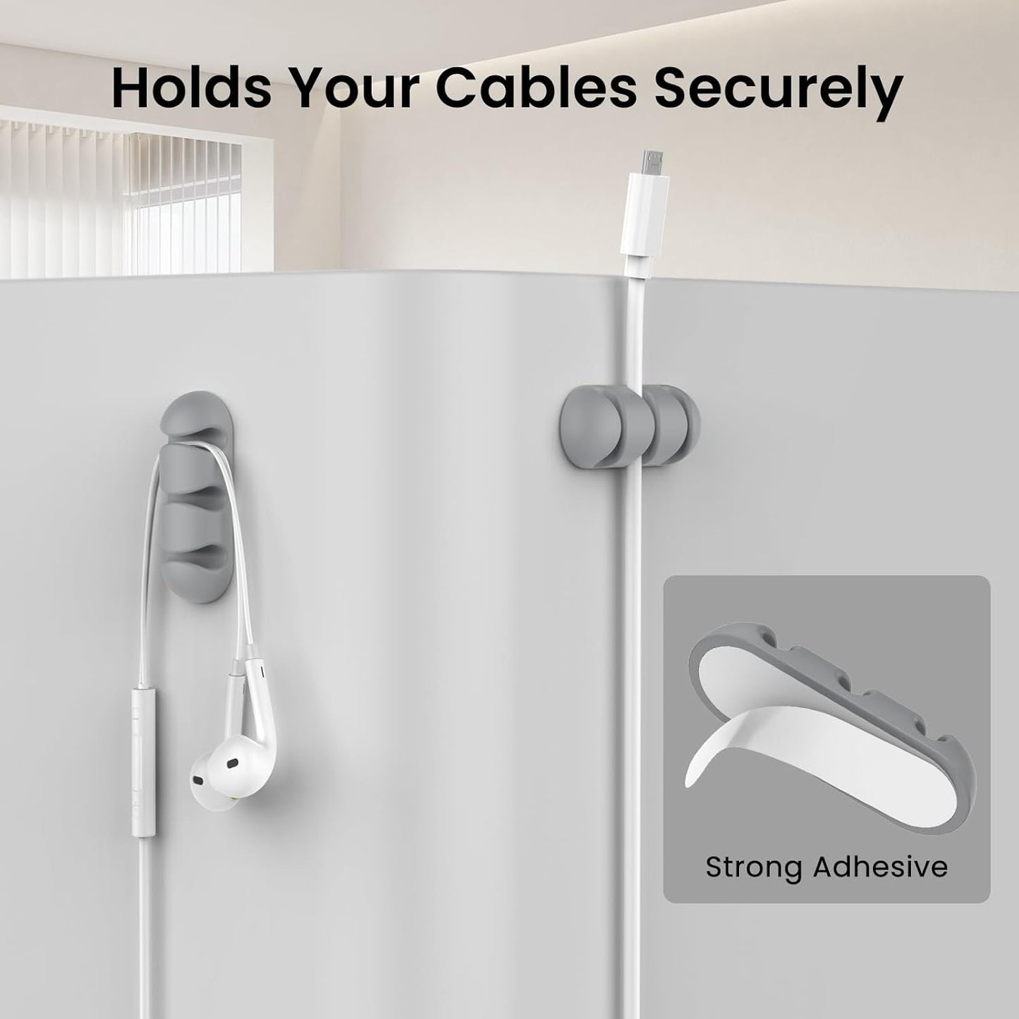 Delidigi 6 Pack Cable Organizer Cord Clips Desk Cable Holder Strong Adhesive Wire Holder for Organizing USB Cord Wire Home Office and Car