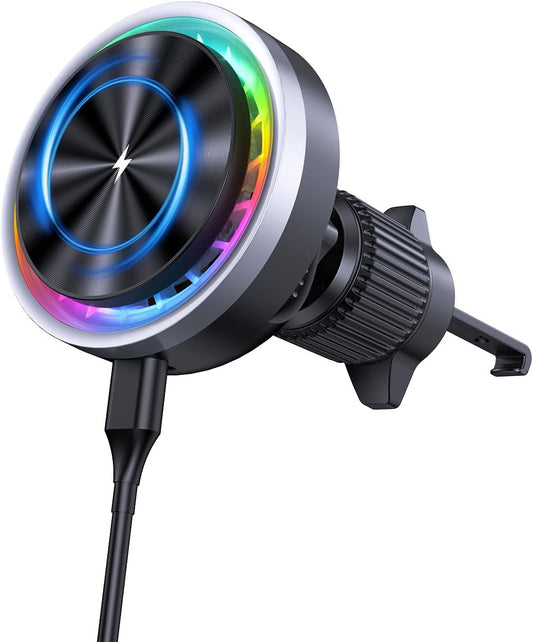 Car Phone Holder Wireless Charger, 15W Magsafe Car Charger with Magnetic Wireless Cooling Fan for iPhone 15 Pro Max 14 13 12 Series (Black2)