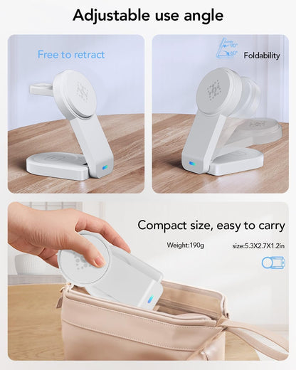 Foldable Magnetic Wireless Charger Compatible with Apple Devices,3 in 1 Wireless Charging Station for iPhone 16/15/14/13,Apple Watch Ultra 2/Ultra/Seires 10/9/8/7/6/5/4/SE,Air-Pods 4/3/Pro/2 (White)