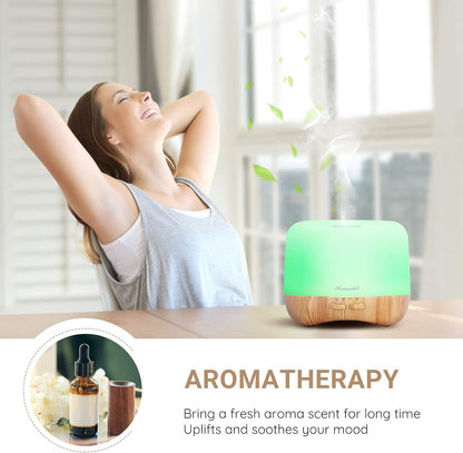 Homeweeks 300ml Essential Oil Diffuser, Quiet Aromatherapy Mist Diffusers for Essential Oils, Wood Grain, Ultrasonic, Remote Control, Timer, 7 Colors Light for Bedroom (300ml)