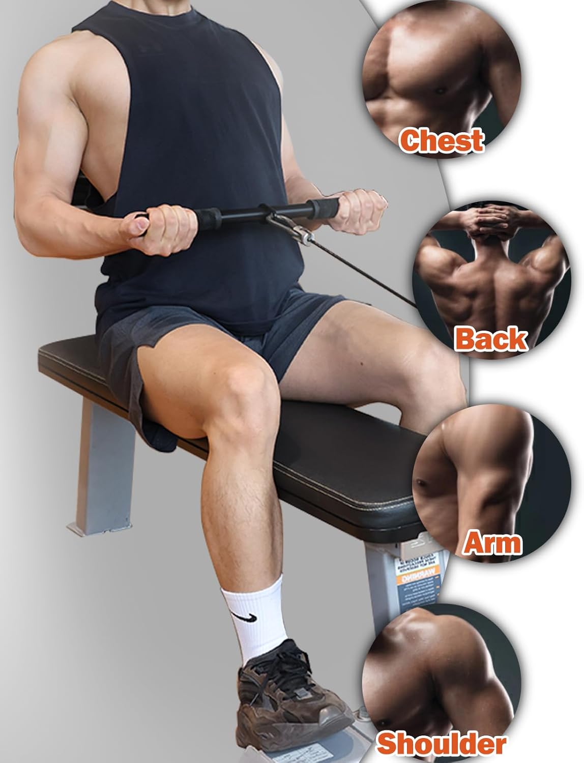 Fitarc Straight Lat Bar Cable Machine Attachment,Pull Down Short Bar for Bicep&Tricep Curl for Home Gym