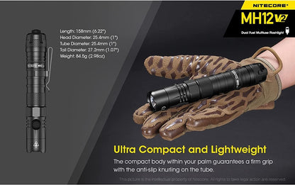 NITECORE MH12 v2 1200 Lumen USB-C Rechargeable Tactical Flashlight