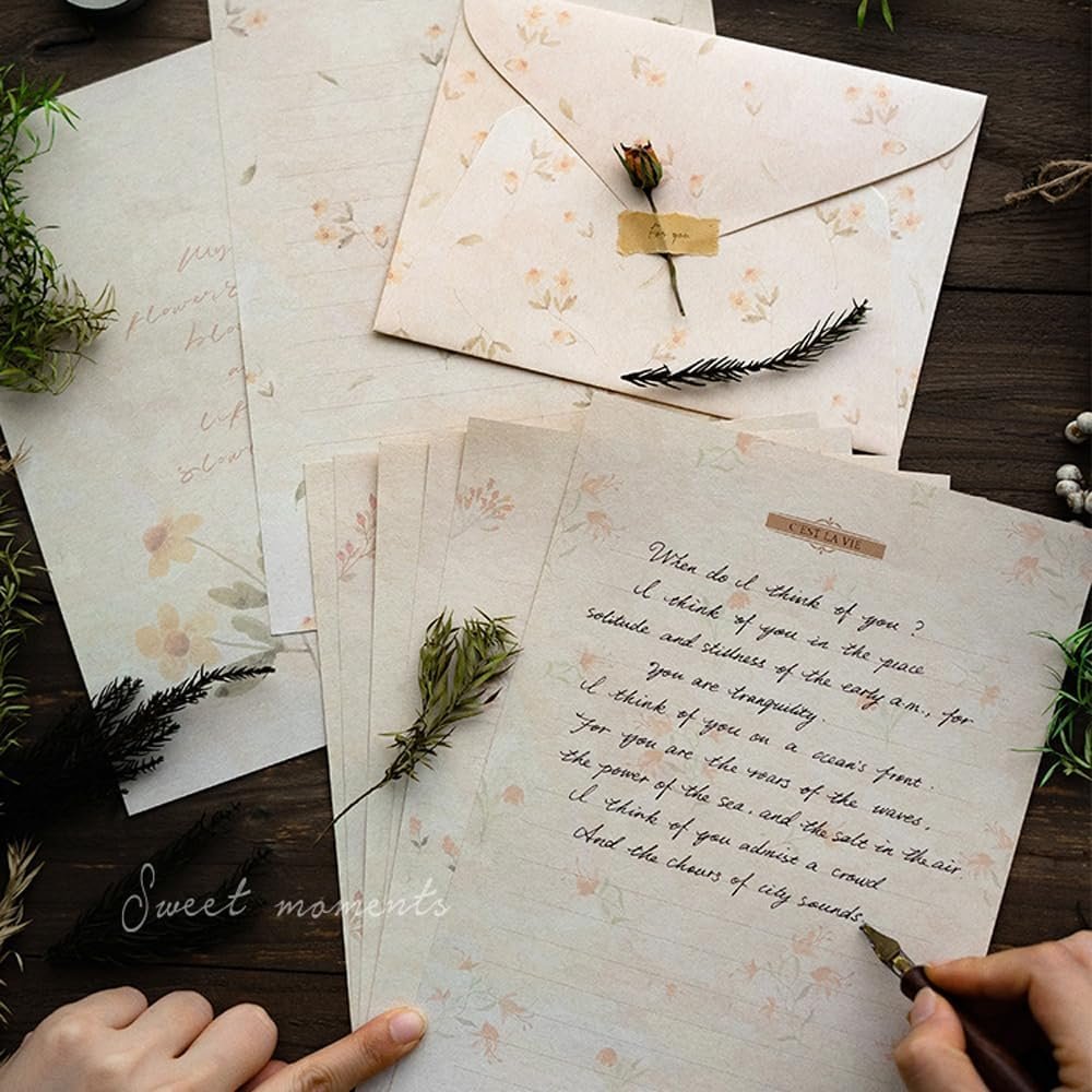78 Pcs Stationary Writing Paper and Envelopes Set, 36 Sheet Floral Letter Paper 12 Pcs Matching Envelopes Fresh Flower Stationery Lined Writing Paper for Girls Office School Supplies 6 Styles