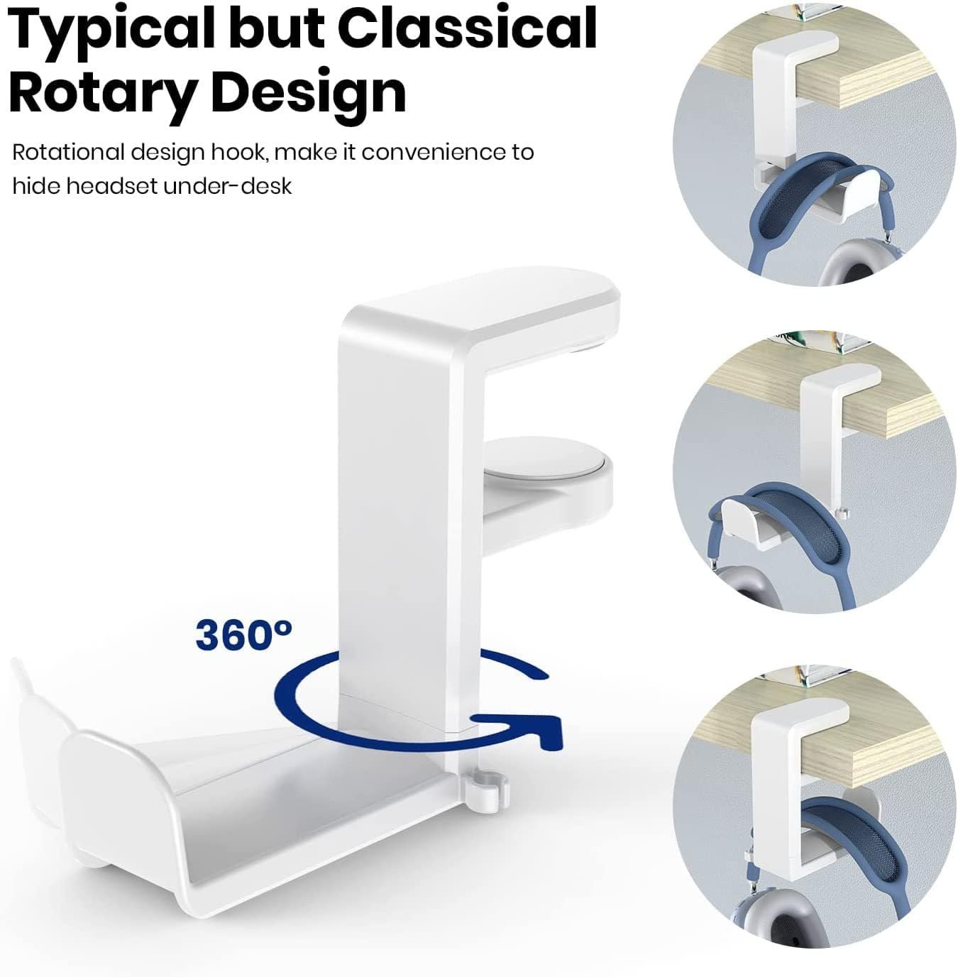 Headphone Headset Headphones Stand Holder Hook Hanger Office Gaming Under Desk Accessories Organizers Adjustable, White
