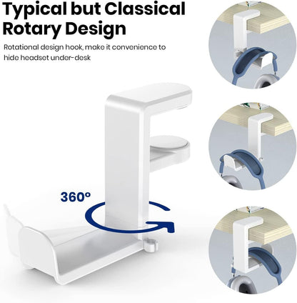 Headphone Headset Headphones Stand Holder Hook Hanger Office Gaming Under Desk Accessories Organizers Adjustable, White