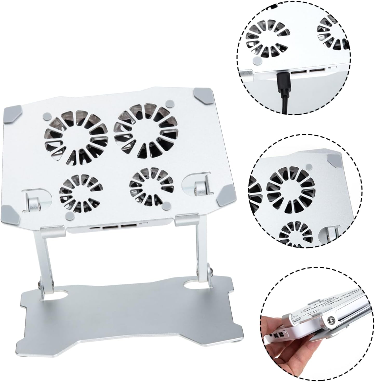 Hoement Adjustable Laptop Stand with Silent Cooling Fan Ergonomic Laptop Holder for Desk Slip Design Tablet More Rotation for Optimal Comfort