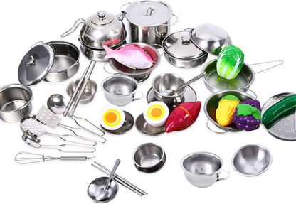 Hnvdkln 25Pcs Pretend Play Kitchen Cookware Playset - Stainless Steel Pots, Pans, and Cooking Utensils for Kids' Learning and Play