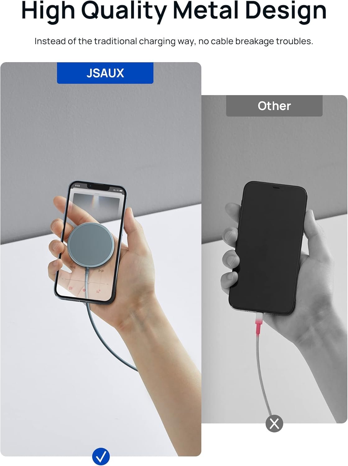 JSAUX Magnetic Wireless Charger Compatible with MagSafe Charger, 15W Fast Charging Wireless Phone Charger Pad, 7.5W Max for iPhone 16 Pro/Max/Plus, 15/14/13/12 Pro/Max/Mini, Magsafe Case and More-Blue