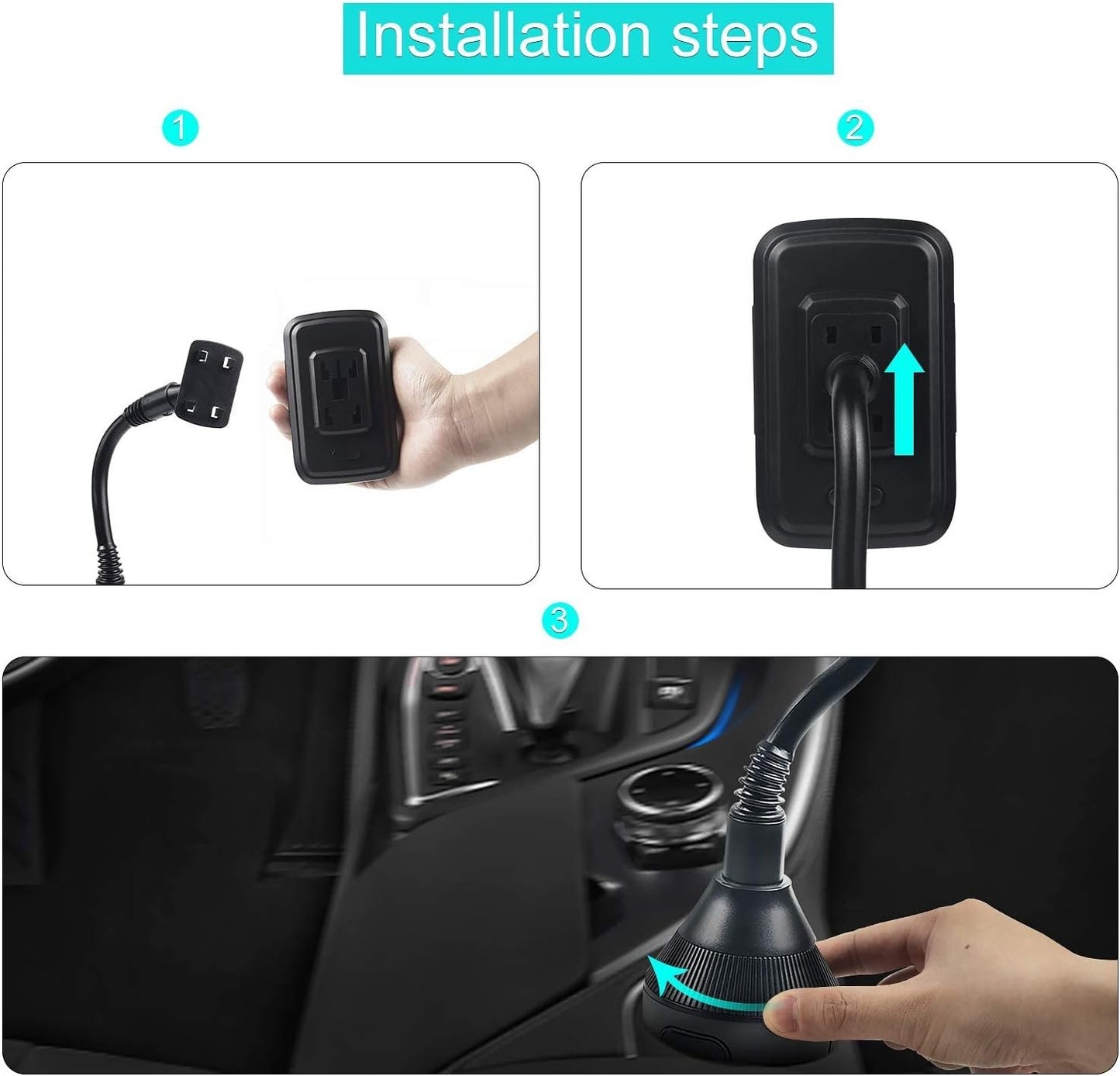 DBREAKS Universal Car Cup Holder, 360° Rotated Mobile Phone Car Black with 8.5 cm Neck Flexible and Adjustable for iPhone, Smartphone and Phone