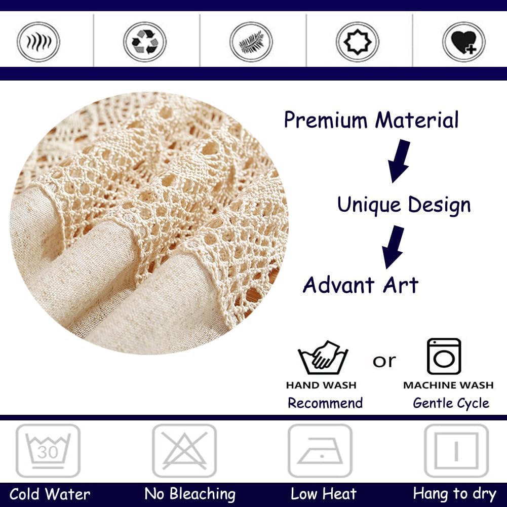 AMZALI Table Cloth, Rectangle Tablecloth Washable Cotton Linen Tablecloths Crochet Patchwork Table Cover with Tassle for Kitchen, Dining Tabletop Decoration 55''x70'' Beige