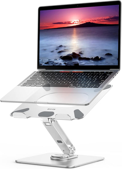 BESIGN LSX7 Laptop Stand with 360° Rotating Base, Ergonomic Adjustable Notebook Stand, Riser Holder Computer Stand Compatible with Air, Pro, Dell, HP, Lenovo More 10-15.6" Laptops (Silver)