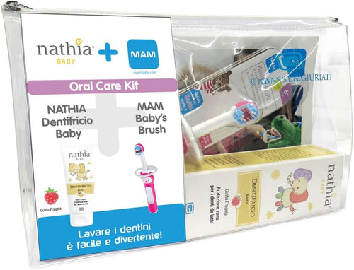 Nathia Oral Care Kit Male, Toothbrush and Toothpaste for Children with Mam Toothbrush Baby's Brush + Nathia Toothpaste Baby 50 ml. Toothpaste for Baby Teeth. Protective children's toothbrush