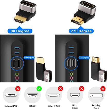 AIMHDUTY 8K HDMI Eblow 4-Pack HDMI Right Angle Adapter 90 and 270 Degree Gold Plated, Support 8K@60Hz,4K@120Hz,HDR,eARC for PC Laptop HDTV Switch