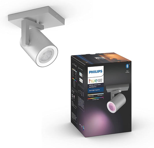 PHILIPS Lighting Hue Argenta White and Color Ambiance Connected Spotlight, with Bluetooth, 1 Light Point, GU10, 5.7 W, Aluminium