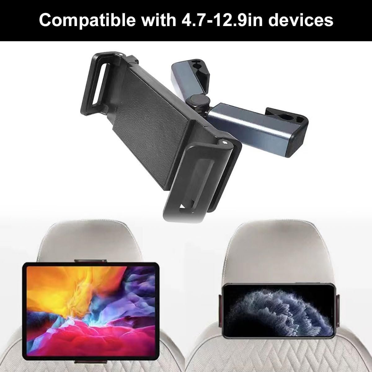 Car Tablet Holder, Car Tablet Holder, Headrest Tablet Holder, Tablet Holder for Car Seat, Provide Comfortable Visual Experience, Suitable for Long Distance Travel, Black