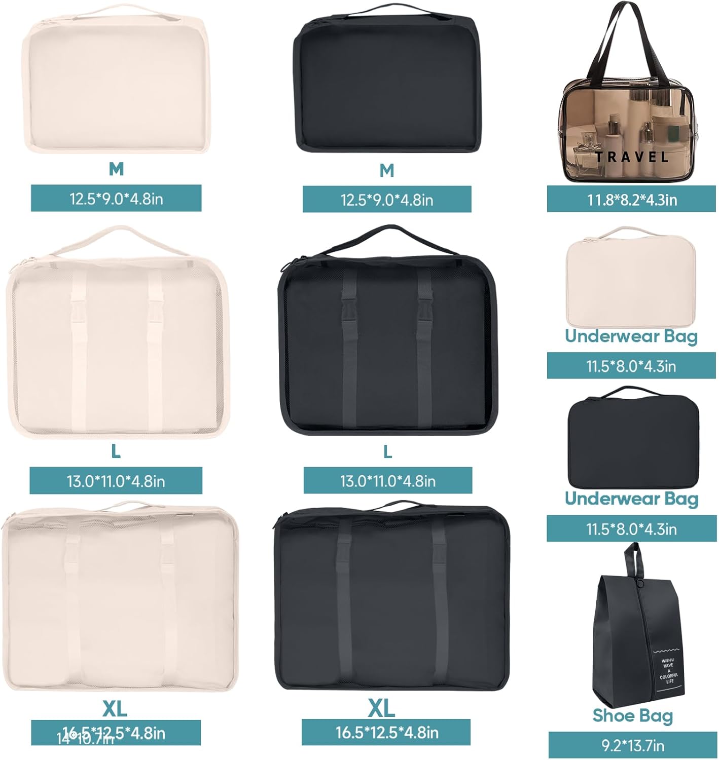 HOXFAZIR Packing Cubes for Suitcase Travel Luggage Packing Organizers Travel Carry On 10 Set