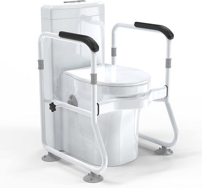 Toilet Safety Frame & Rails, Stability Bathroom Handrails Assist Grab Bar Handles & Railings for Elderly, Senior, Handicap & Disabled, Height & Width Adjustable, 300lbs Weight Capacity