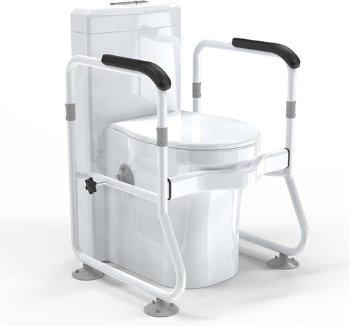 Toilet Safety Frame & Rails, Stability Bathroom Handrails Assist Grab Bar Handles & Railings for Elderly, Senior, Handicap & Disabled, Height & Width Adjustable, 300lbs Weight Capacity
