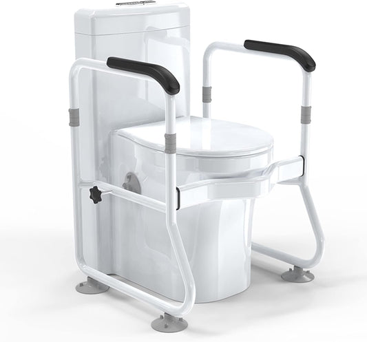 Toilet Safety Frame & Rails, Stability Bathroom Handrails Assist Grab Bar Handles & Railings for Elderly, Senior, Handicap & Disabled, Height & Width Adjustable, 300lbs Weight Capacity