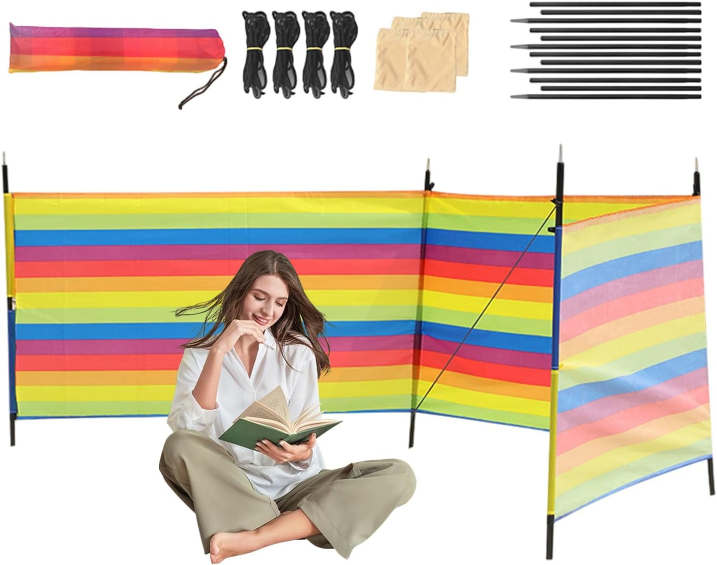 Beach Wind Blockers, Camping Privacy Screen Wind Blocker, Windproof Shelter Barrier Shade, Portable Outdoor Gear, Travel Accessories, for Vacation, Fishing, Backyard Fun