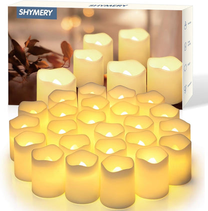 Flameless LED Tea Light CandlesLED Votive CandlesBattery-Operated Realistic Bulk Flickering CandlesElectric Fake Candles in Warm White and Wave OpenIdeal for Wedding Party Outdoor (Pack of 24)