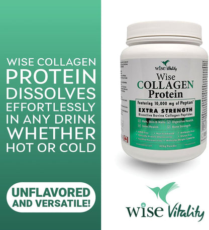 Wise Vitality Collagen Protein Powder | Type 1 & 3 Hydrolyzed Peptides for Skin, Hair, Nails & Bones | 425g Unflavored | Keto-Friendly, Non-GMO, Gluten-Free