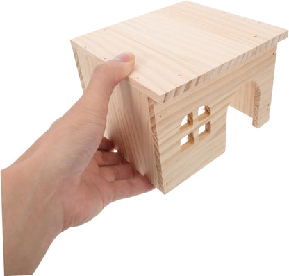 ibasenice Wood Hamster House with Ladder Multifunctional Feeding Watering Platform Adorable Wood Hideout for Hamsters Rats and Gerbils Stylish Cage Accessory for Small Animals