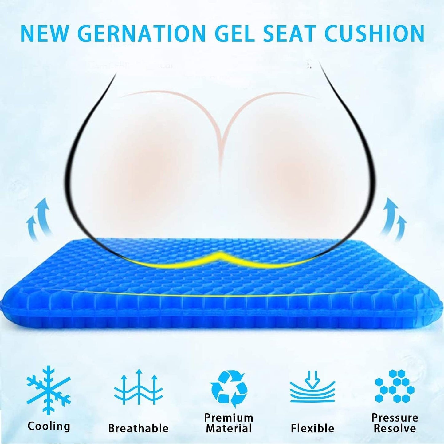 Gel Seat Cushion, ZIKO Ergonomic Design Egg Seat Cushion Wheelchair Cushion with Breathable Non-Slip Cover for Back Sciatica Pain Relief Long-Sitting Seat Cushion for Office Chair Car Wheelchair