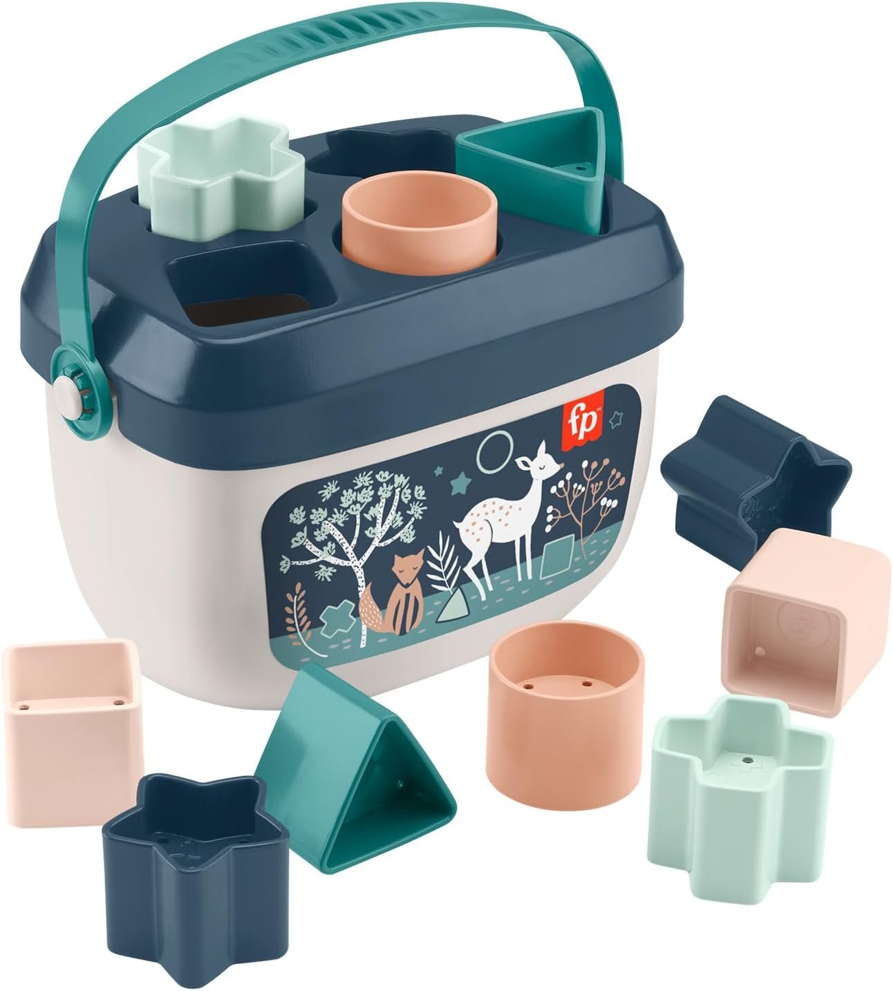 Fisher-Price Stacking Toy Baby’s First Blocks Set of 10 Shapes for Sorting Play Ages 6+ Months, Navy Fawn