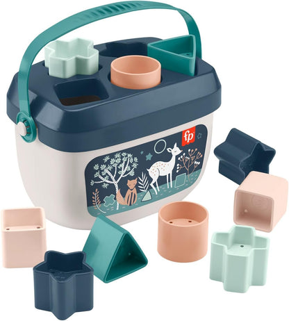 Fisher-Price Stacking Toy Baby’s First Blocks Set of 10 Shapes for Sorting Play Ages 6+ Months, Navy Fawn