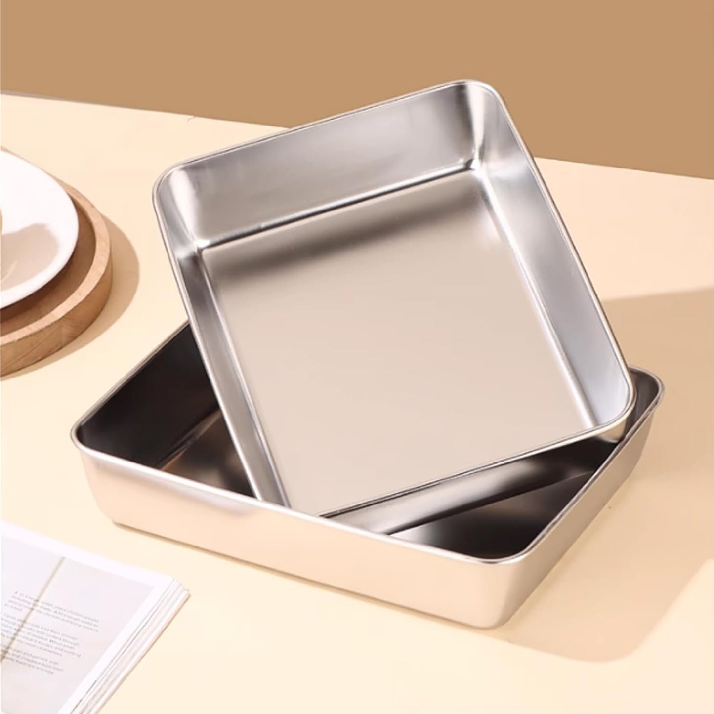 ATRDTO Stainless Steel Rectangle Food Storage Box Container, Leak Plastic Lid Dishwasher Safe - Plastic Free -Clear Lid (6)