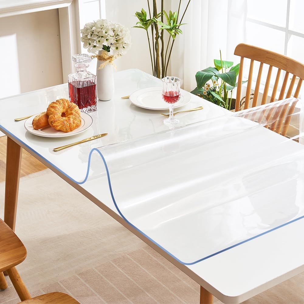 Thick Vinyl Clear Table Cover PVC Mat Pad Plastic Tablecloth 42x64 in Dining Living Room Party Table Top Protector Heavy Duty Easy Clean
