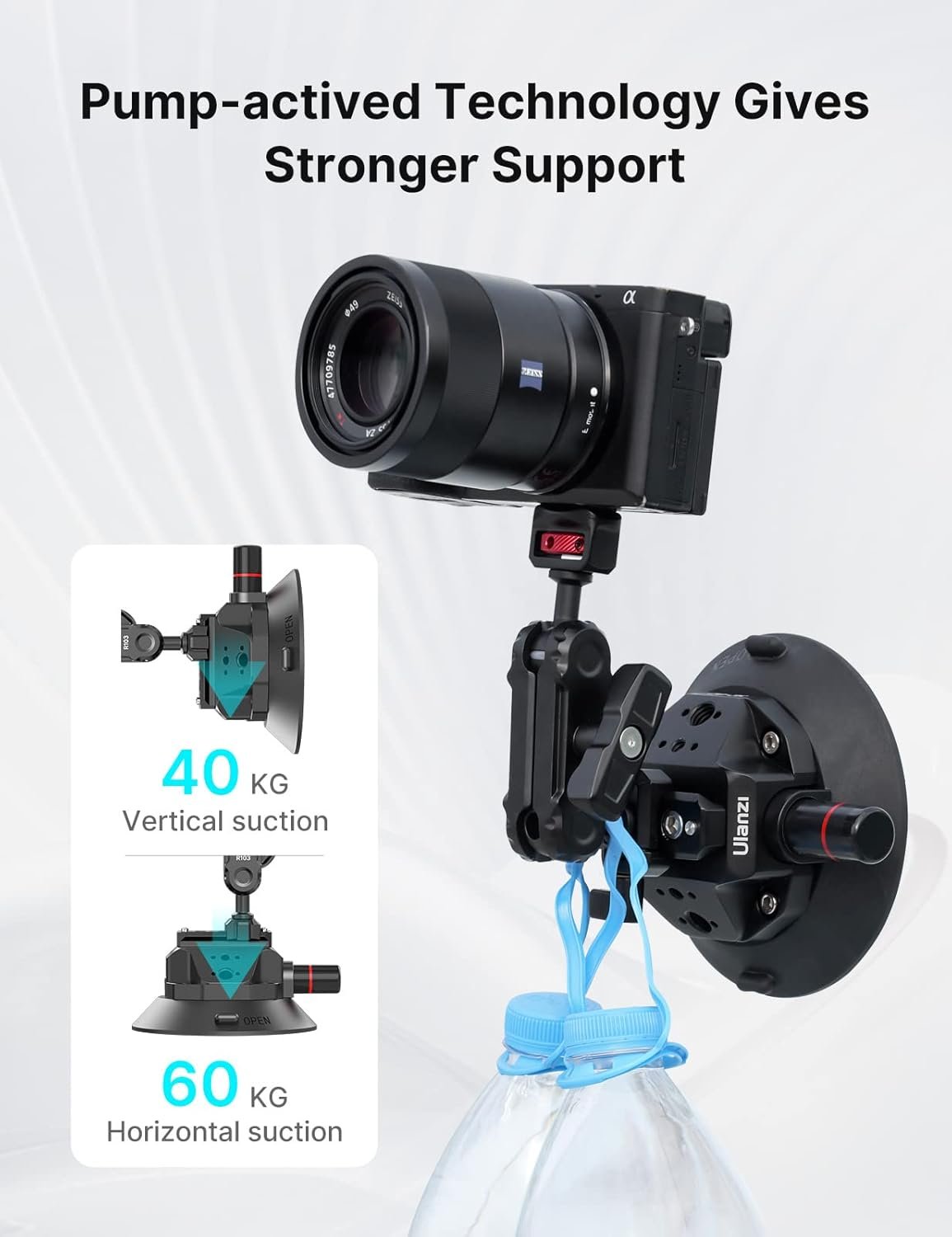 Camera Suction Cup Mount for Action Camera - ULANZI SC-02 4.5in Pump-actived Vacuum Suction Mount w Quick Release NOTA Magic Arm Car Boats Windshield & Window Mount for Nikon Canon Sony DSLR