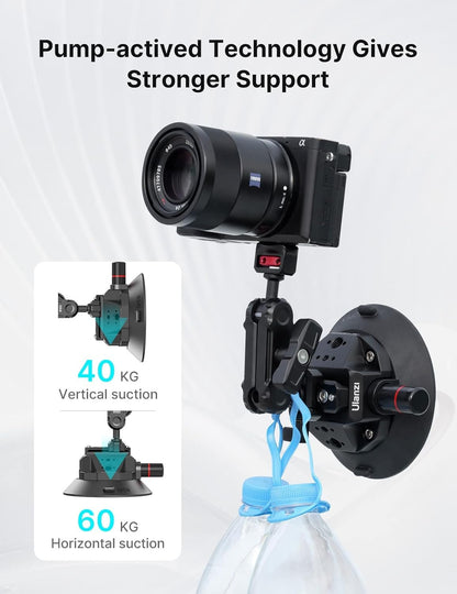 Camera Suction Cup Mount for Action Camera - ULANZI SC-02 4.5in Pump-actived Vacuum Suction Mount w Quick Release NOTA Magic Arm Car Boats Windshield & Window Mount for Nikon Canon Sony DSLR