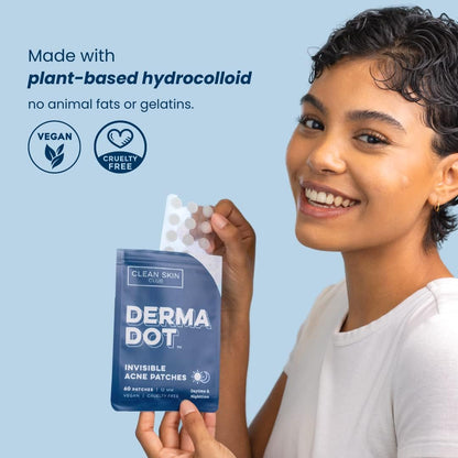 CLEAN SKIN CLUB Derma Dot Invisible Acne Patches,60 Count,Vegan Hydrocolloid for Covering Zits,Pimples,Blackhead,Blemish,Absorbing Face Cover Sticker,Skin Care Treatment,1 pack ,60.0 count