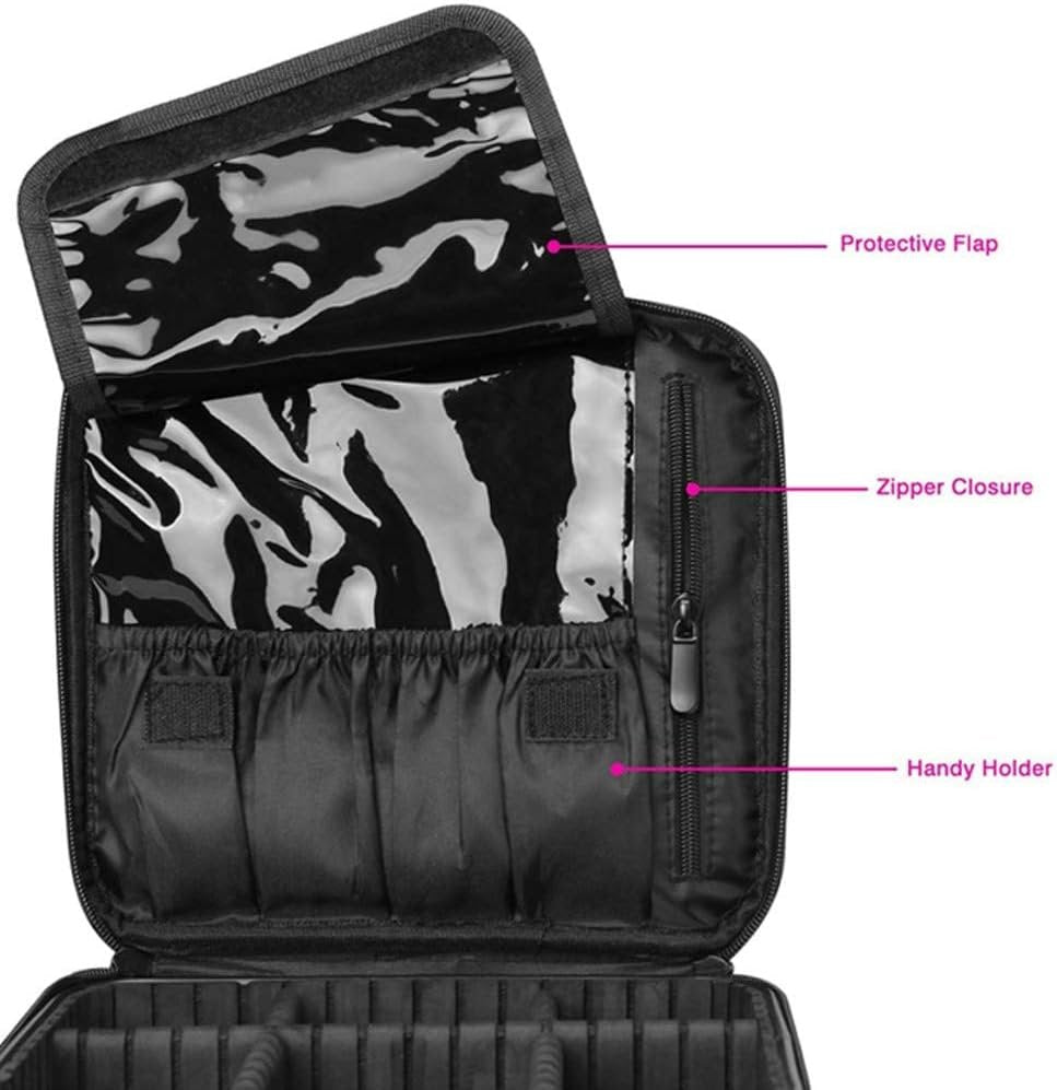 GreenLife® Professional Makeup Train Cosmetic case Makeup Bag Travel Organizer Make up Artist Master Waterproof Case Portable Storage with Adjustable Dividers Accessories Tools Brushes Pouch (Black)