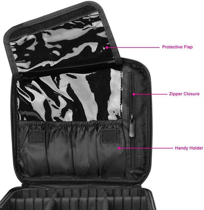 GreenLife® Professional Makeup Train Cosmetic case Makeup Bag Travel Organizer Make up Artist Master Waterproof Case Portable Storage with Adjustable Dividers Accessories Tools Brushes Pouch (Black)
