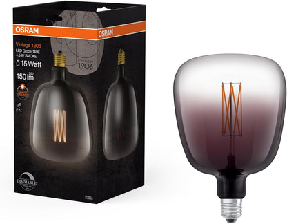 OSRAM LED Vintage 1906 Smoked Glass 4.5W 150lm Globe Shape 140mm Diameter E27 Warm White Linear Filament Dimmable Up To 15,000 Hours Life