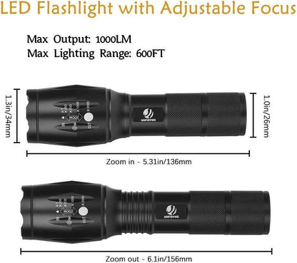 yIFeNG Tactical Flashlight, XML T6 Ultra Bright LED Flashlight with Adjustable Focus and 5 Light Modes for Camping Hiking Emergency (1 Pack)