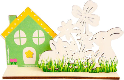 Wooden Easter Bunny House Sign, Easter Tabletop Decorations, Cute Rabbit Holiday Decor, Art Craft Centerpieces, Easter Dining Table Signs, Collectible Wooden Table Decor for Easter Celebration