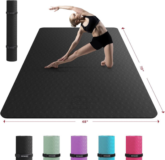 HAPBEAR Extra Large Yoga Mat w/Straps and Storage Bag - 72"x48"/78"x54"x6mm (1/4 inch), Non-Slip, Thick Wide Exercise Mat for Home Workouts, Yoga, Pilates, Stretching, Meditation (Barefoot Exercise)