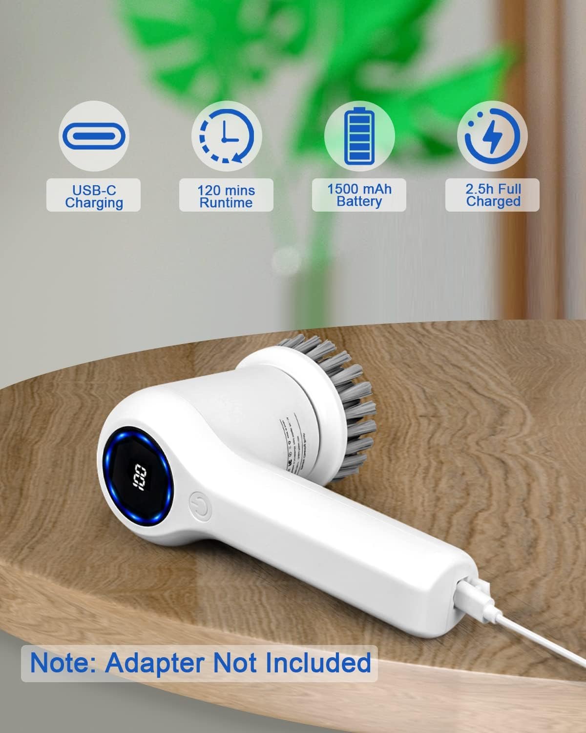 GRUTTI Electric Spin Scrubber, Rechargeable Bathroom Scrubber with Display and 5 Replaceable Brush Heads, 2 Speeds Cordless Cleaning Brush丨Power Shower Scrubber for Bathtub, Tub, Tile, Floor