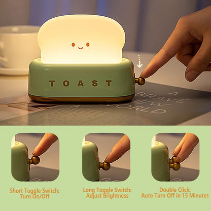 DEALFUN Smiling Toast Bread Toaster Night Light Lamp,Rechargeable Small Beside Lamp in Cute Shape for Room Decor,Bedroom,Bedside,Living Room,Dining,Desk Decoration Men,Women,Kids,Boys,Girls,(Green)