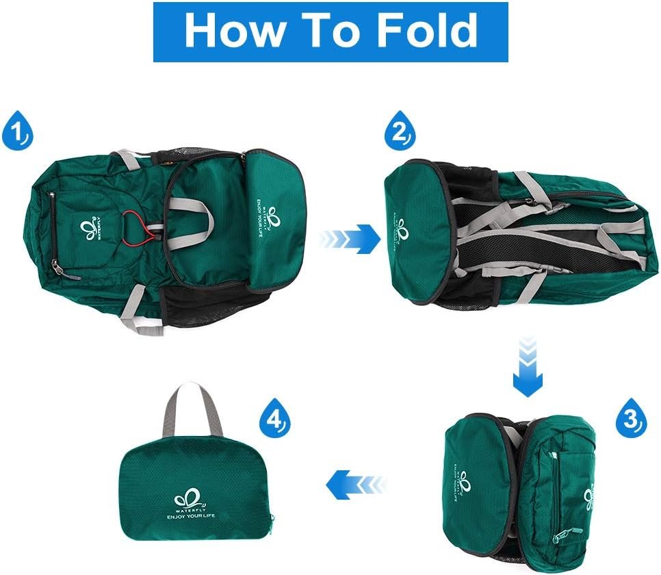 WATERFLY Foldable Travel Backpack Lightweight 20L Hiking Daypack for Outdoor Cycling Camping (Green)