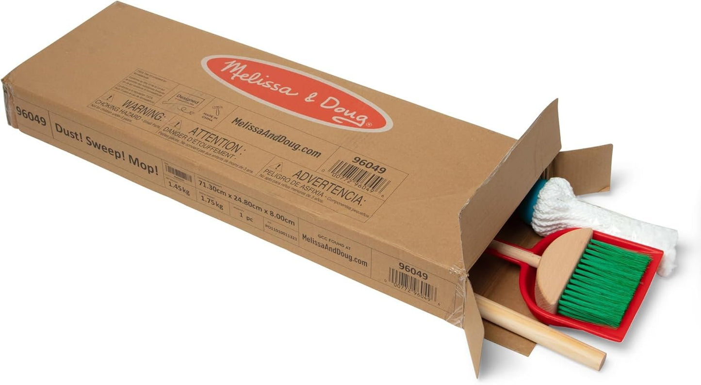 Melissa & Doug Let's Play House Dust! Sweep! Mop! 6 Piece Pretend Play Set - Toddler Toy Cleaning Set, Pretend Home Cleaning Play Set, Kids Broom And Mop Set For Ages 3+