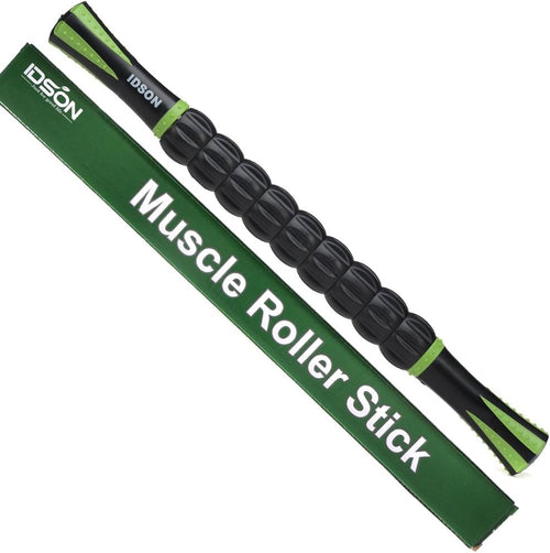 Idson Muscle Roller Stick for Athletes-46cm Body Massage Sticks Tools-Muscle Roller Massager for Relief Muscle Soreness,Cramping and Tightness,Help Legs and Back Recovery,Black Green